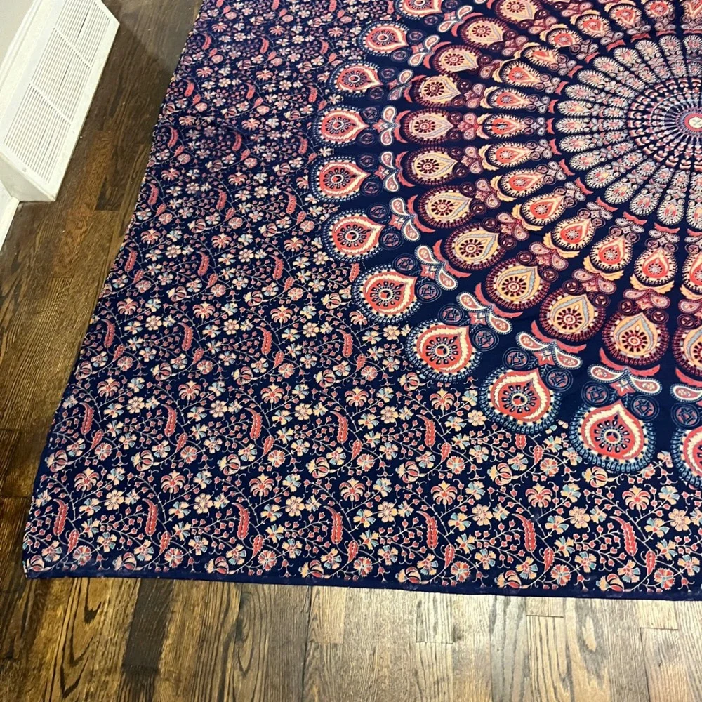Navy Blue Mandala Tapestry Bohemian Floral Paisley Wall Hanging 102x84 Large